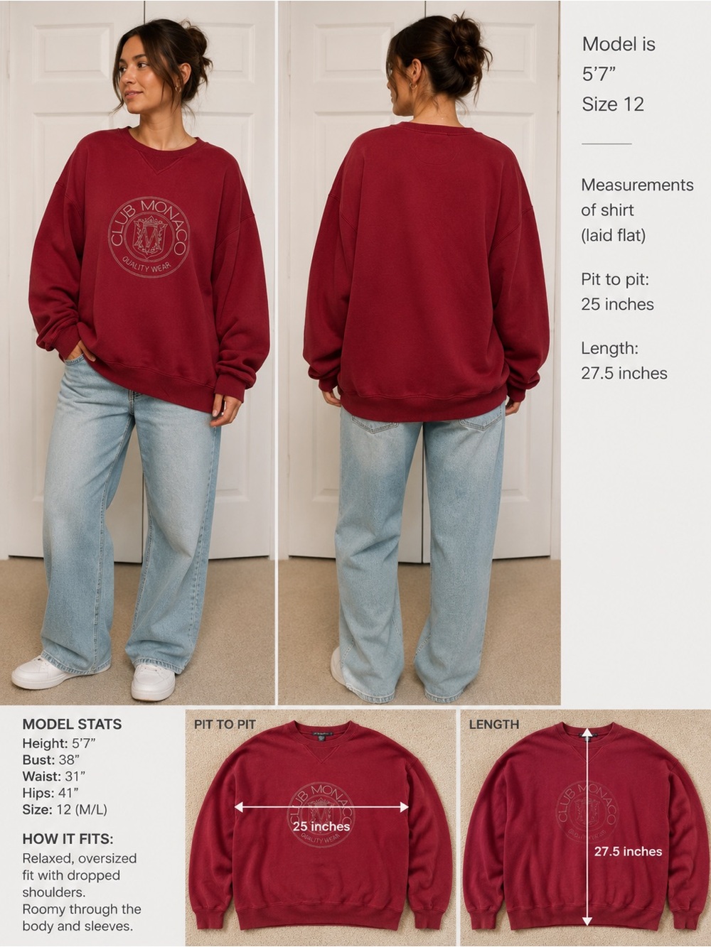 Authentic Vintage Club Monaco Brick-Red sweatshirt w/grey Crest SZ LG